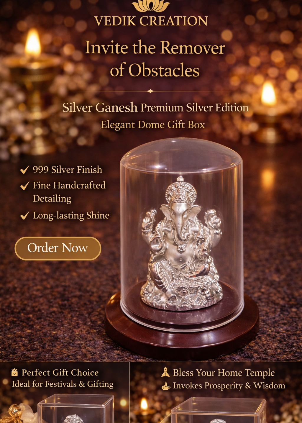999 Silver Plated/ Shri Ganesh ji Mini Capsul Cabinet Idol
