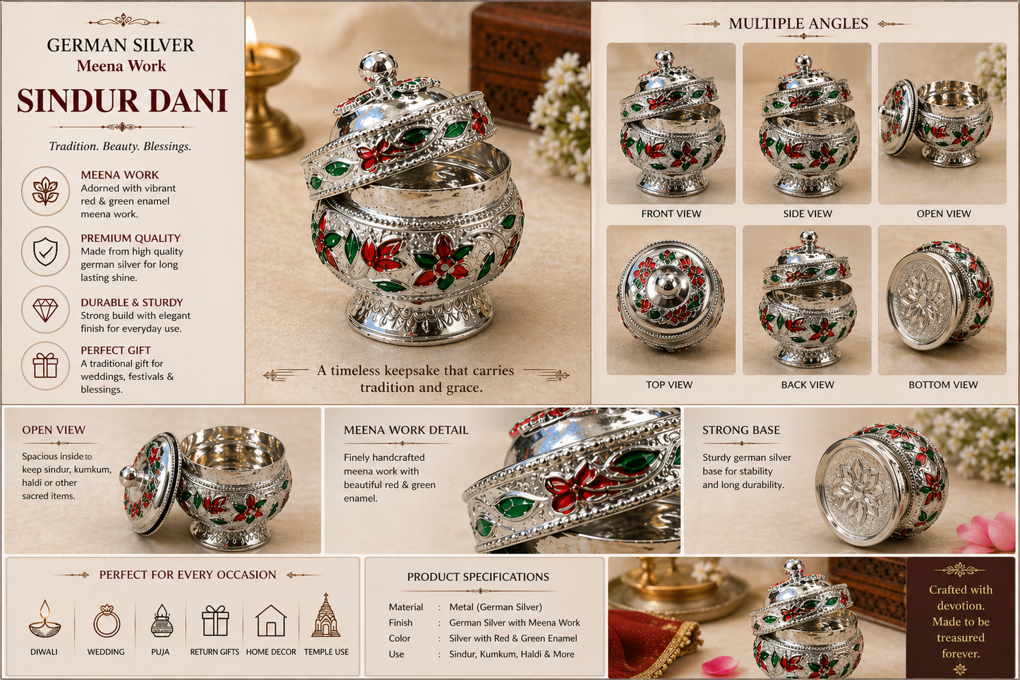 German Silver/ Meena Work Sindur Dani