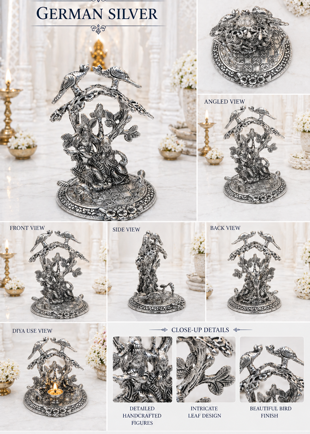 German Silver/Tree With Radha Krishna Sitting
