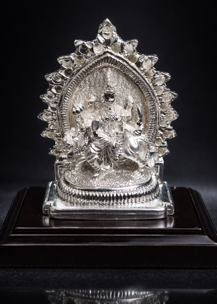 999 Silver Plated/ Shri Durga ji Idol With Protective Cover