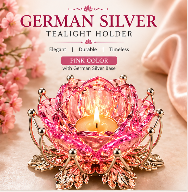 German Silver/ Pink Color Tealight Holder