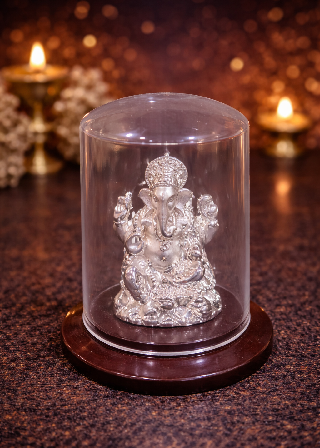 999 Silver Plated/ Shri Ganesh ji Mini Capsul Cabinet Idol