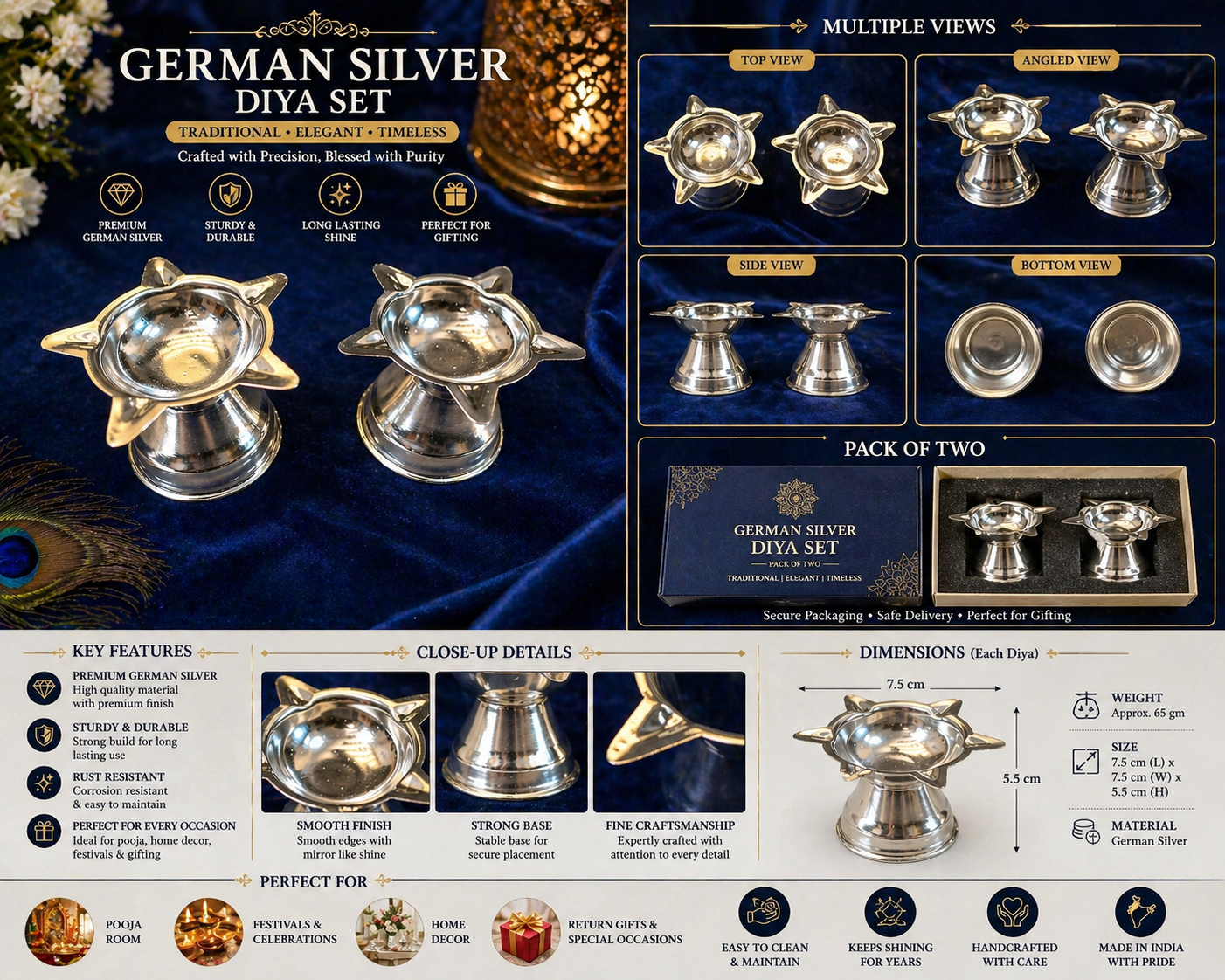German Silver/ Niranjan Deepak Set