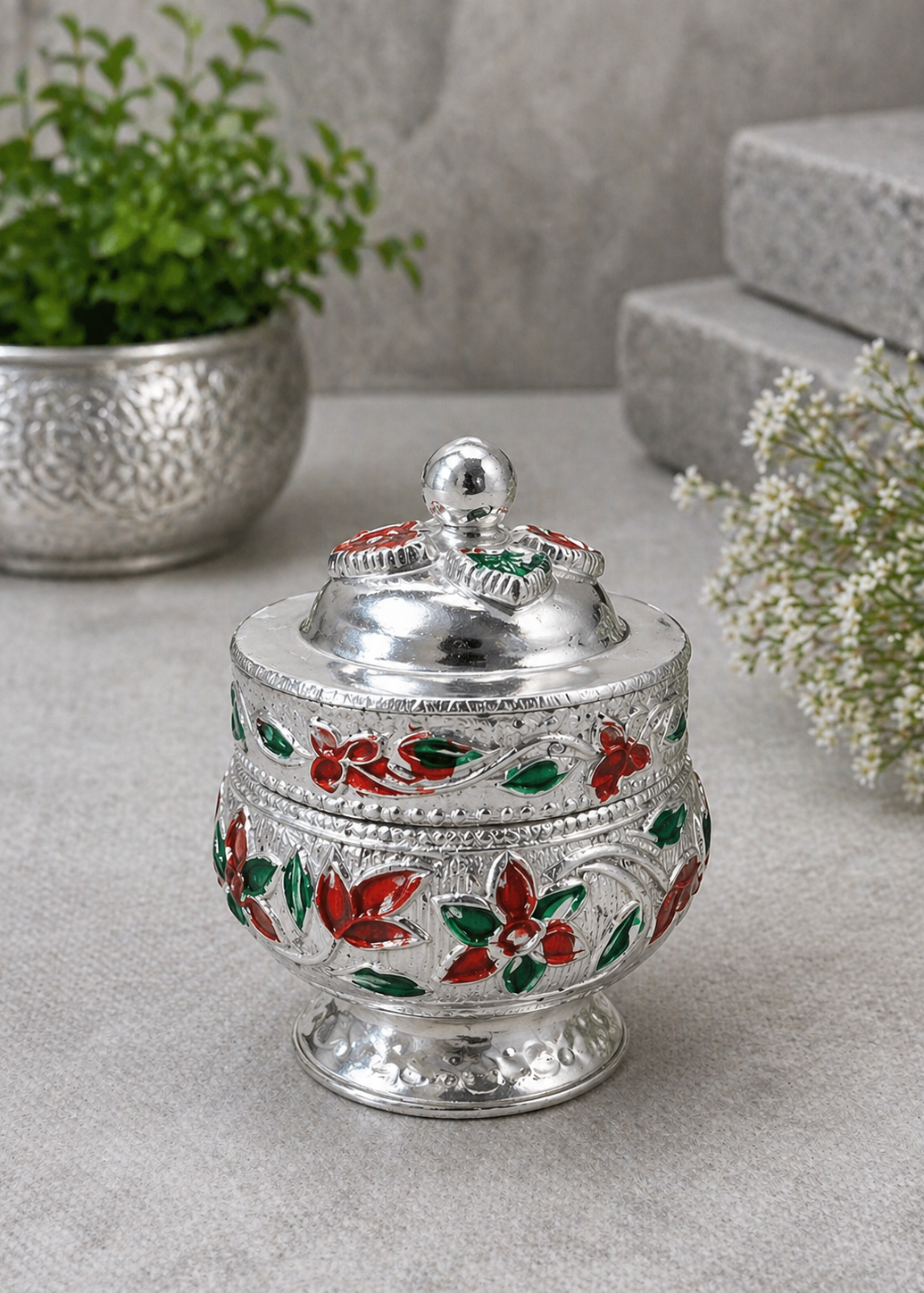 German Silver/ Meena Work Sindur Dani