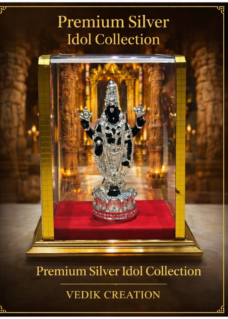 999 Silver Plated/Lord Venkateswara Tirupati Balaji Murti Idol With Protective  Cover
