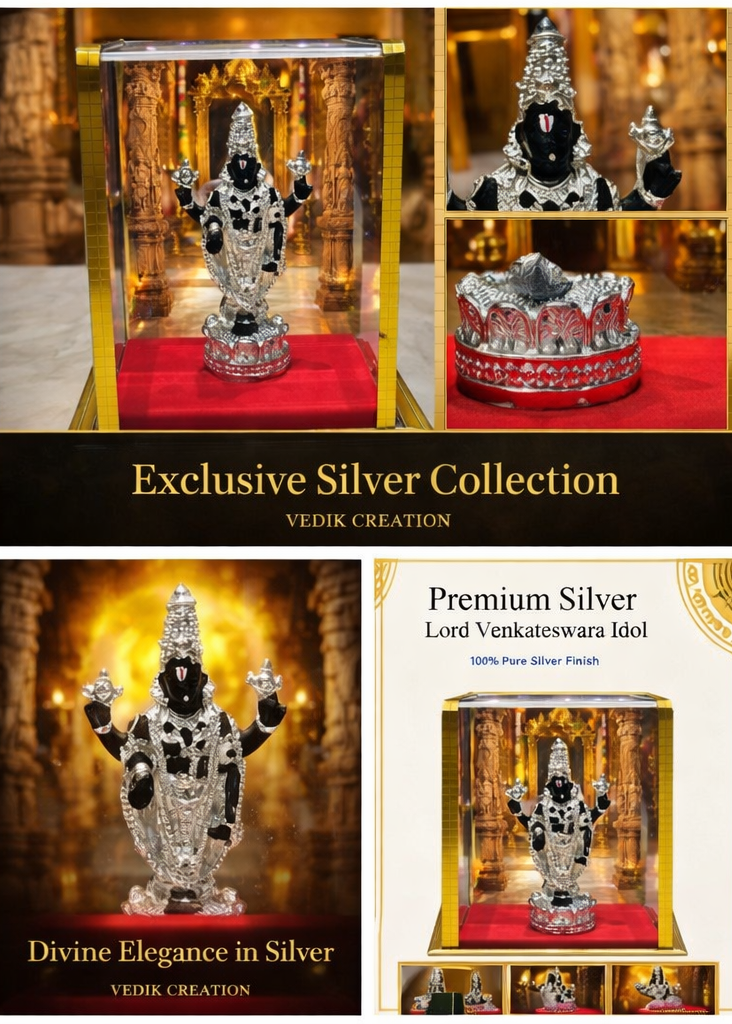 999 Silver Plated/Lord Venkateswara Tirupati Balaji Murti Idol With Protective  Cover