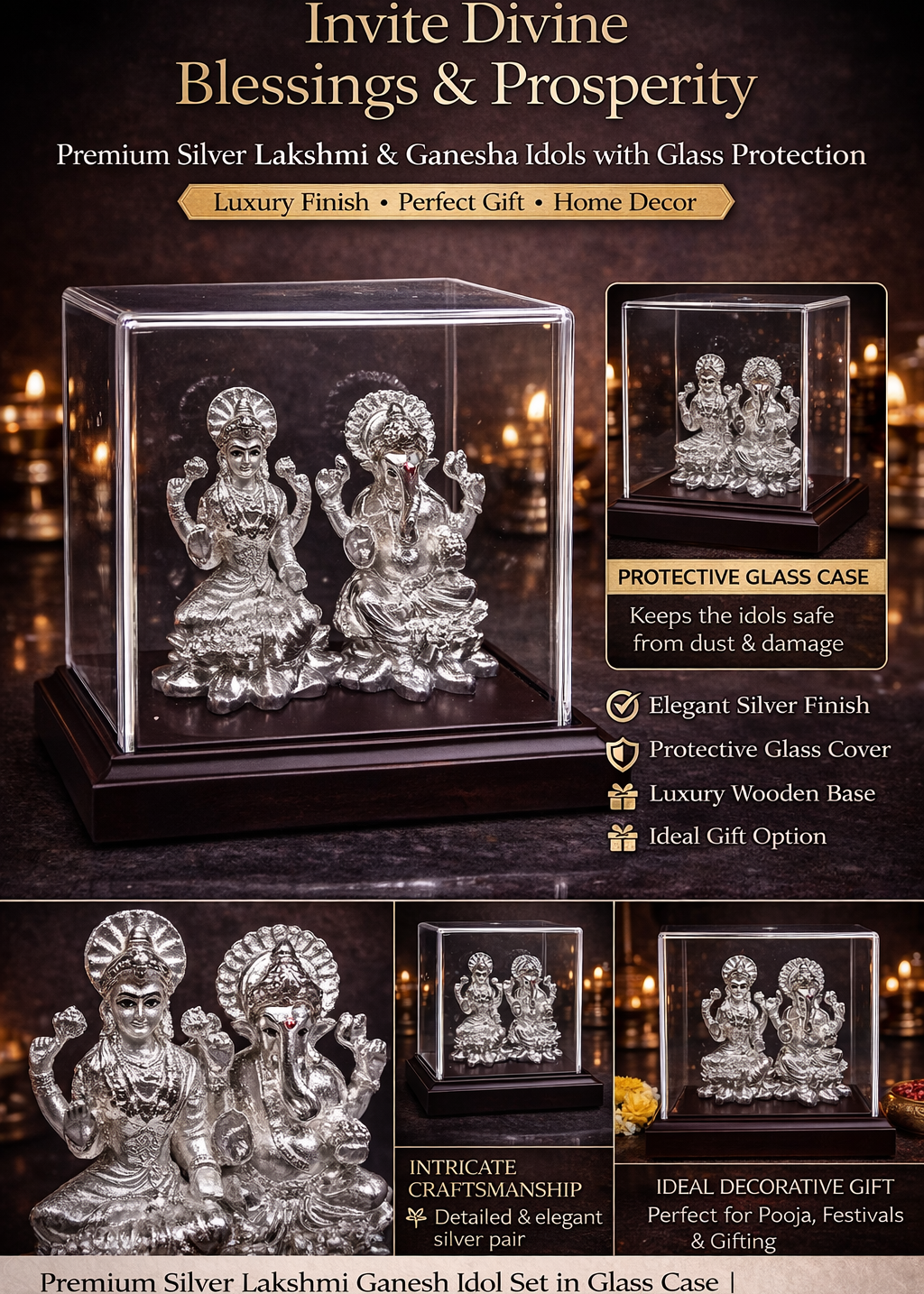 999 Silver Plated/ Shri Lakshmi Ji Ganesh Ji With Protective Cover