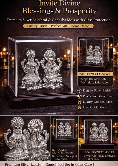 999 Silver Plated/ Shri Lakshmi Ji Ganesh Ji With Protective Cover