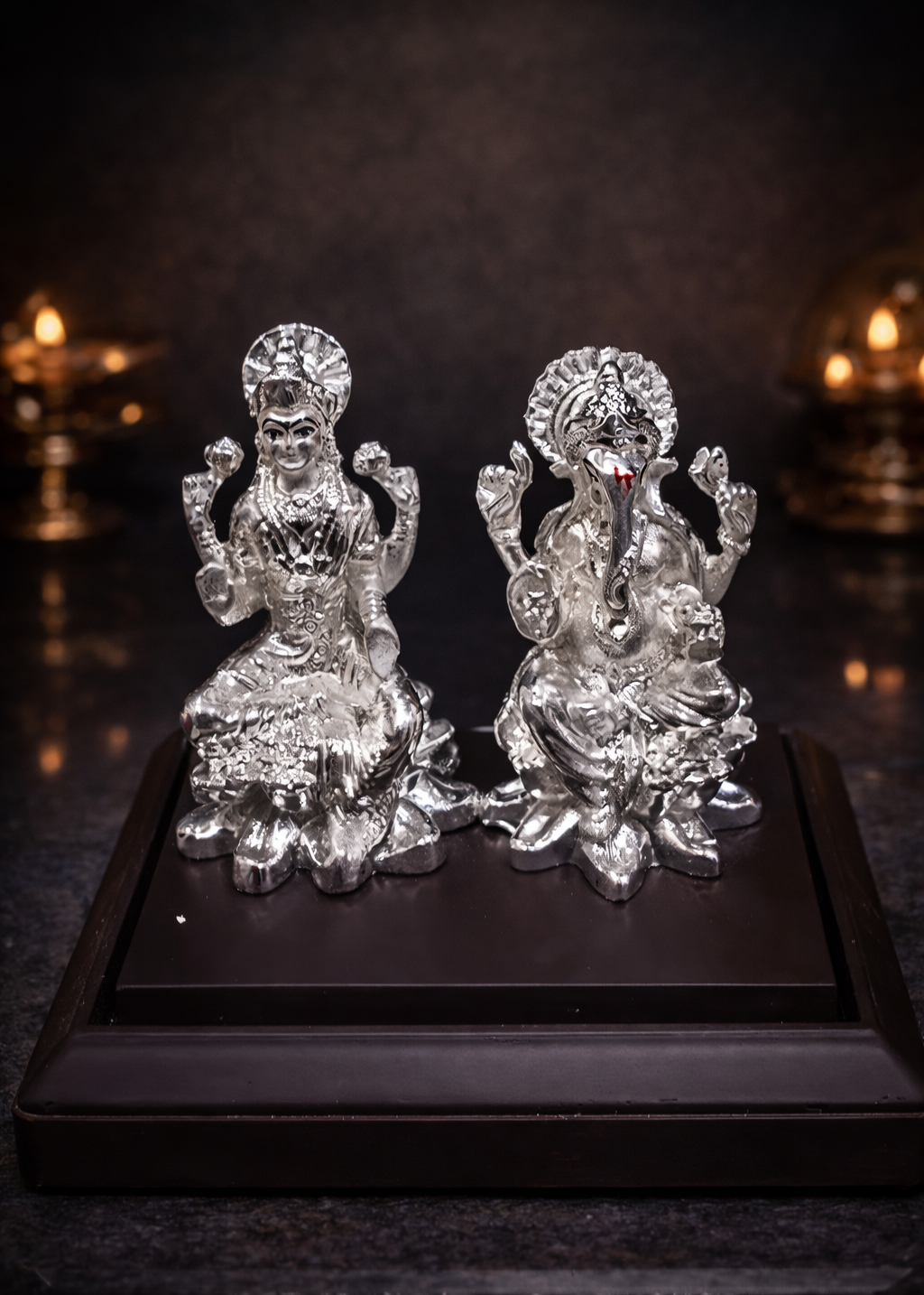 999 Silver Plated/ Shri Lakshmi Ji Ganesh Ji With Protective Cover