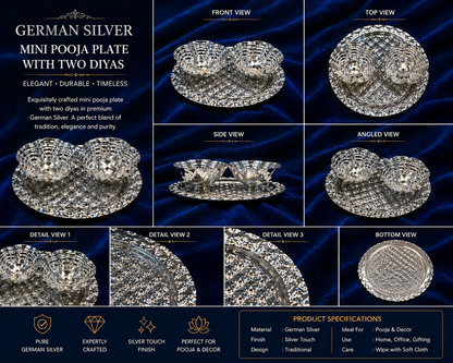 German Silver/ Mini Pooja Plat With Two Diyas