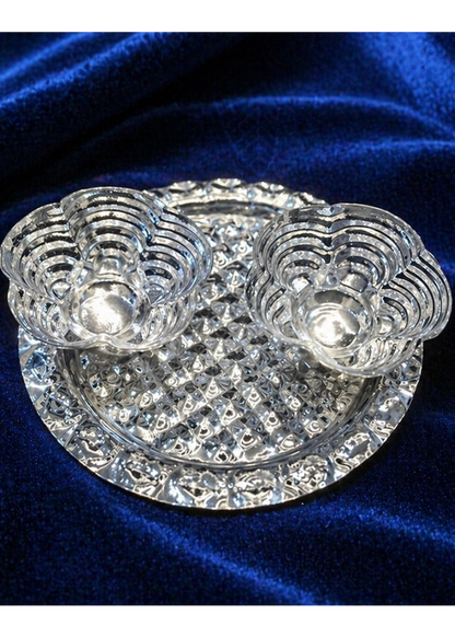 German Silver/ Mini Pooja Plat With Two Diyas