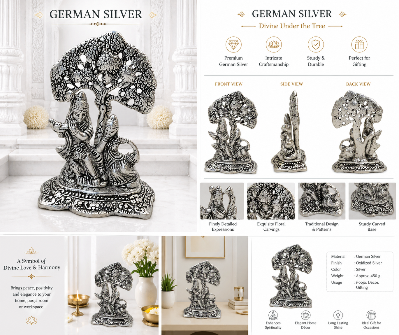 German Silver/ Antique Tree With Radha Krishna