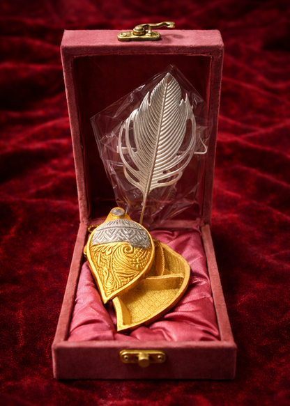 999 Silver Plated/ Mor Pankh Tilak Stick With Sindur Dani With Gift Box