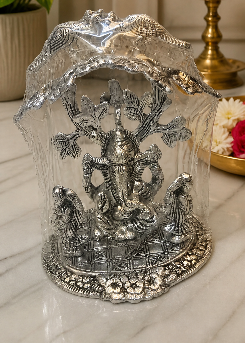 German Silver/ Antique Tree With Ganesh ji And Devotees