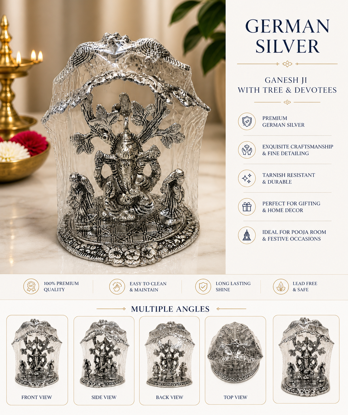 German Silver/ Antique Tree With Ganesh ji And Devotees