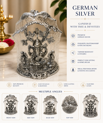 German Silver/ Antique Tree With Ganesh ji And Devotees
