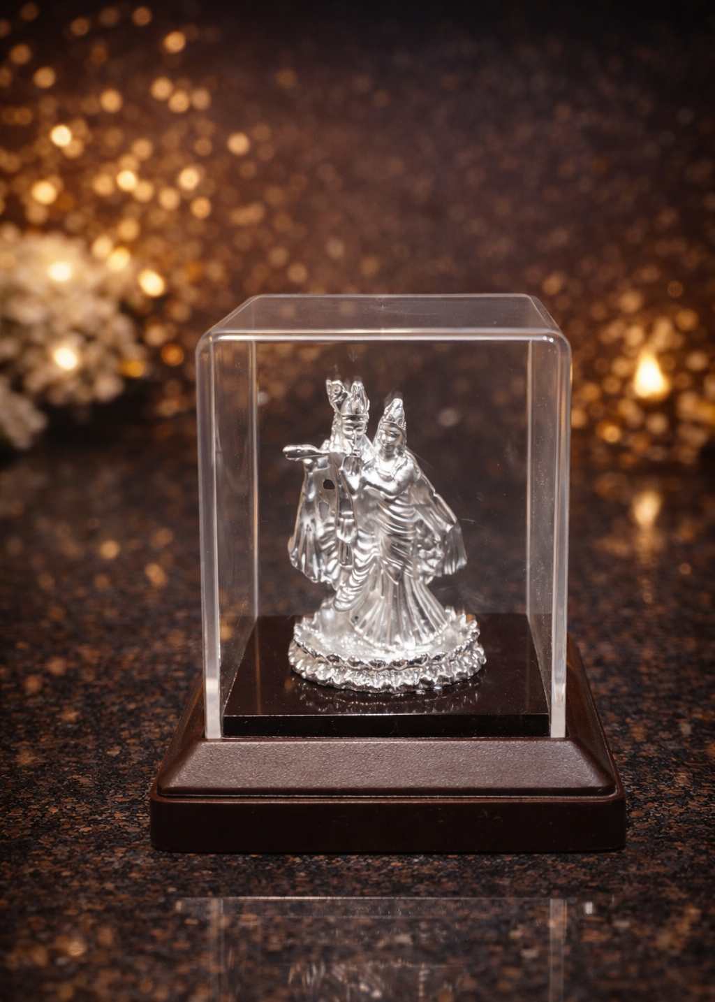 999 Silver Plated/ Shri Radha Krishna Mini Cabinet