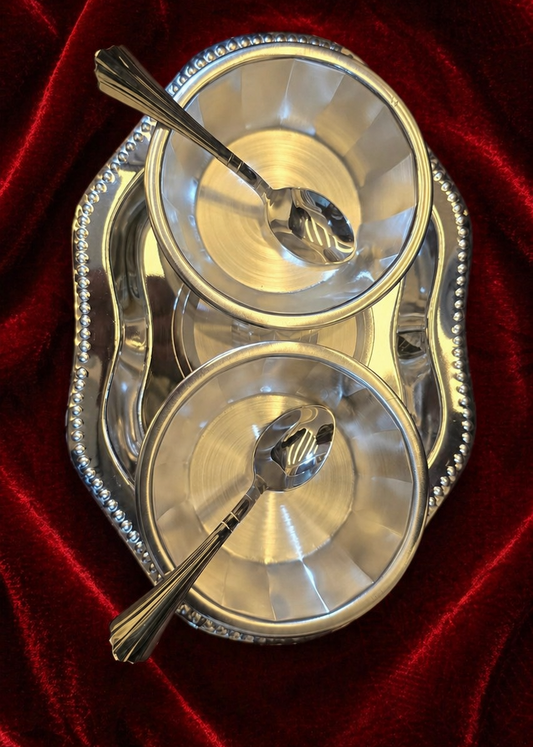 999 Silver Plated/Tray Bowl Set
