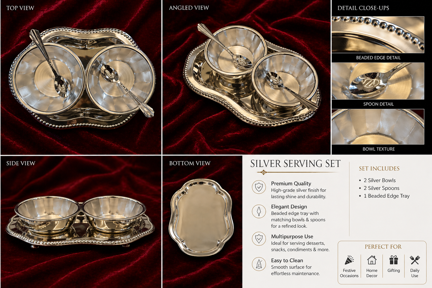 999 Silver Plated/Tray Bowl Set