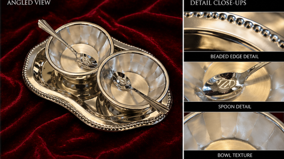 999 Silver Plated/Tray Bowl Set