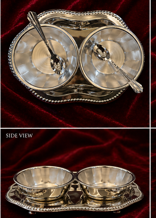 999 Silver Plated/Tray Bowl Set