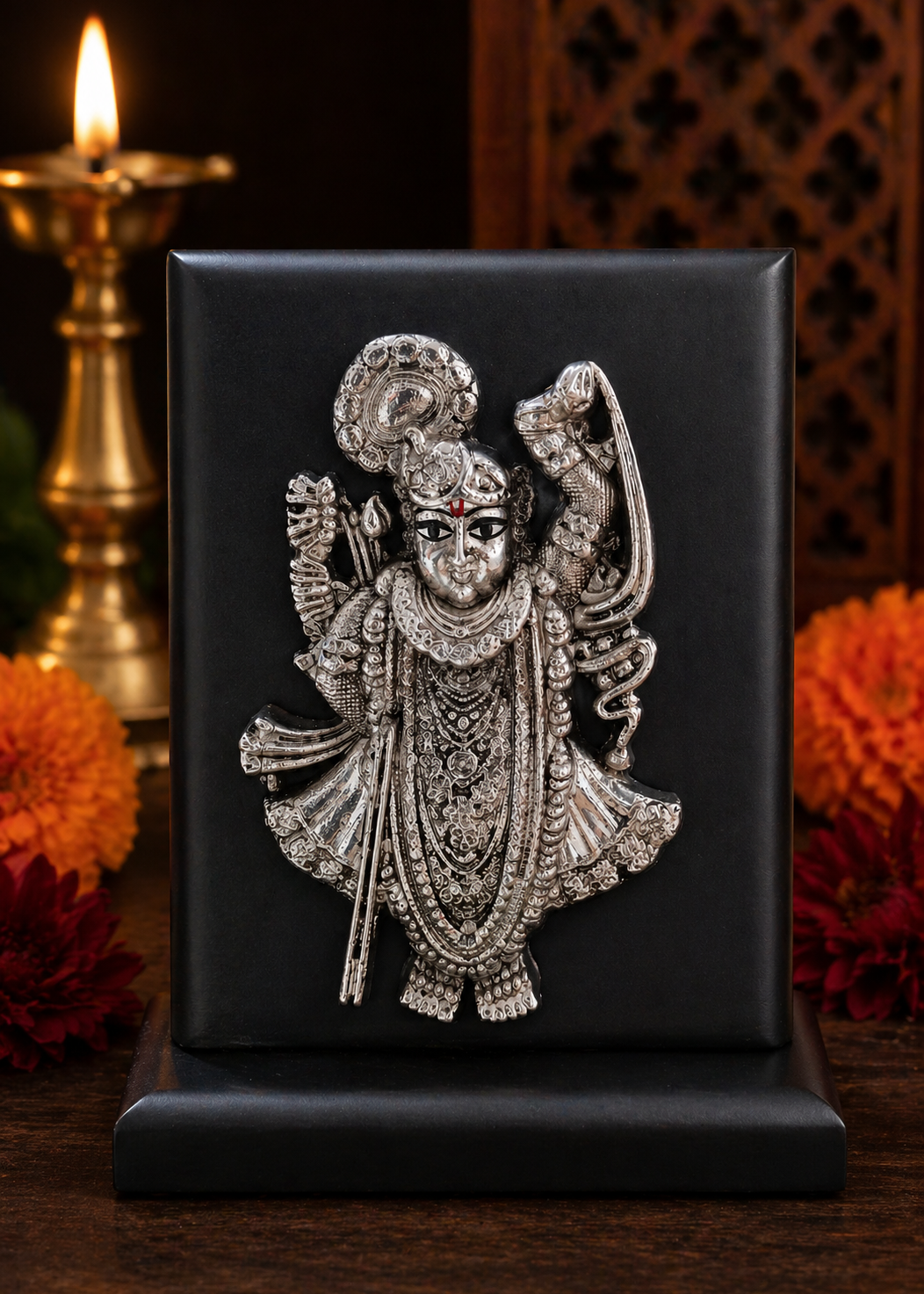 999 Silver Plated/ Lord Shrinath ji Standing Idol With Premium Box