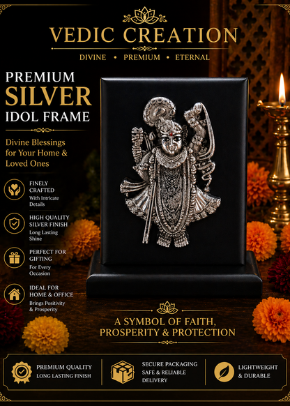 999 Silver Plated/ Lord Shrinath ji Standing Idol With Premium Box