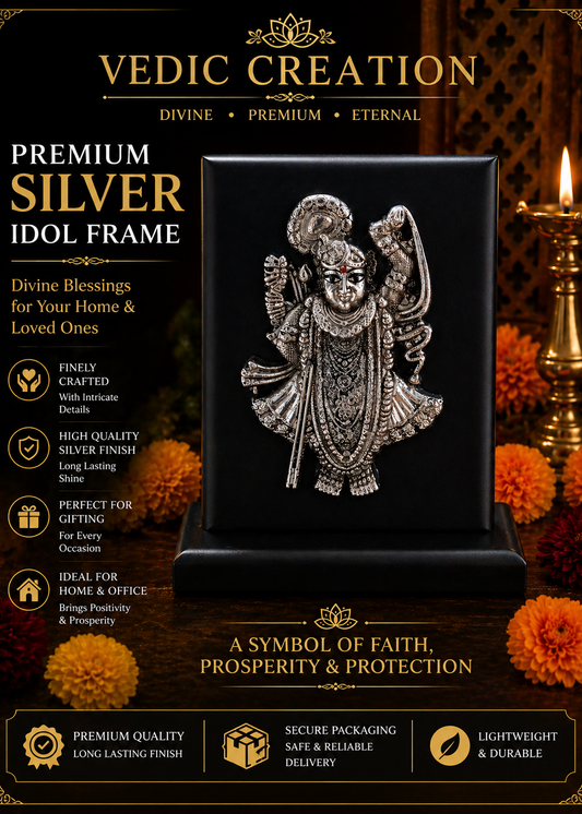 999 Silver Plated/ Lord Shrinath ji Standing Idol With Premium Box