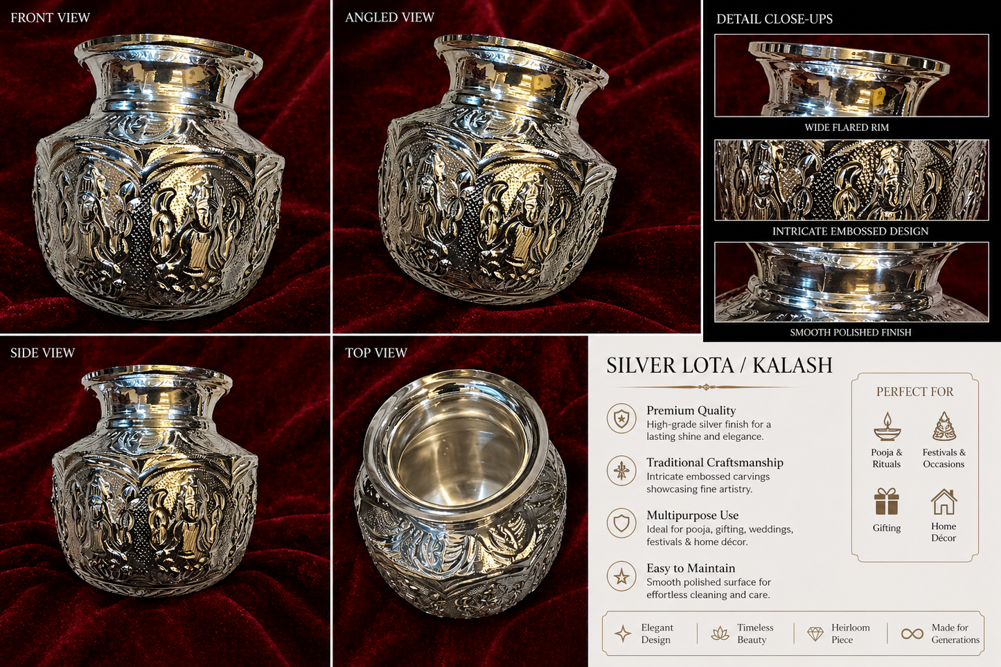 999 Silver Plated/Ashta Lakshmi Kalash