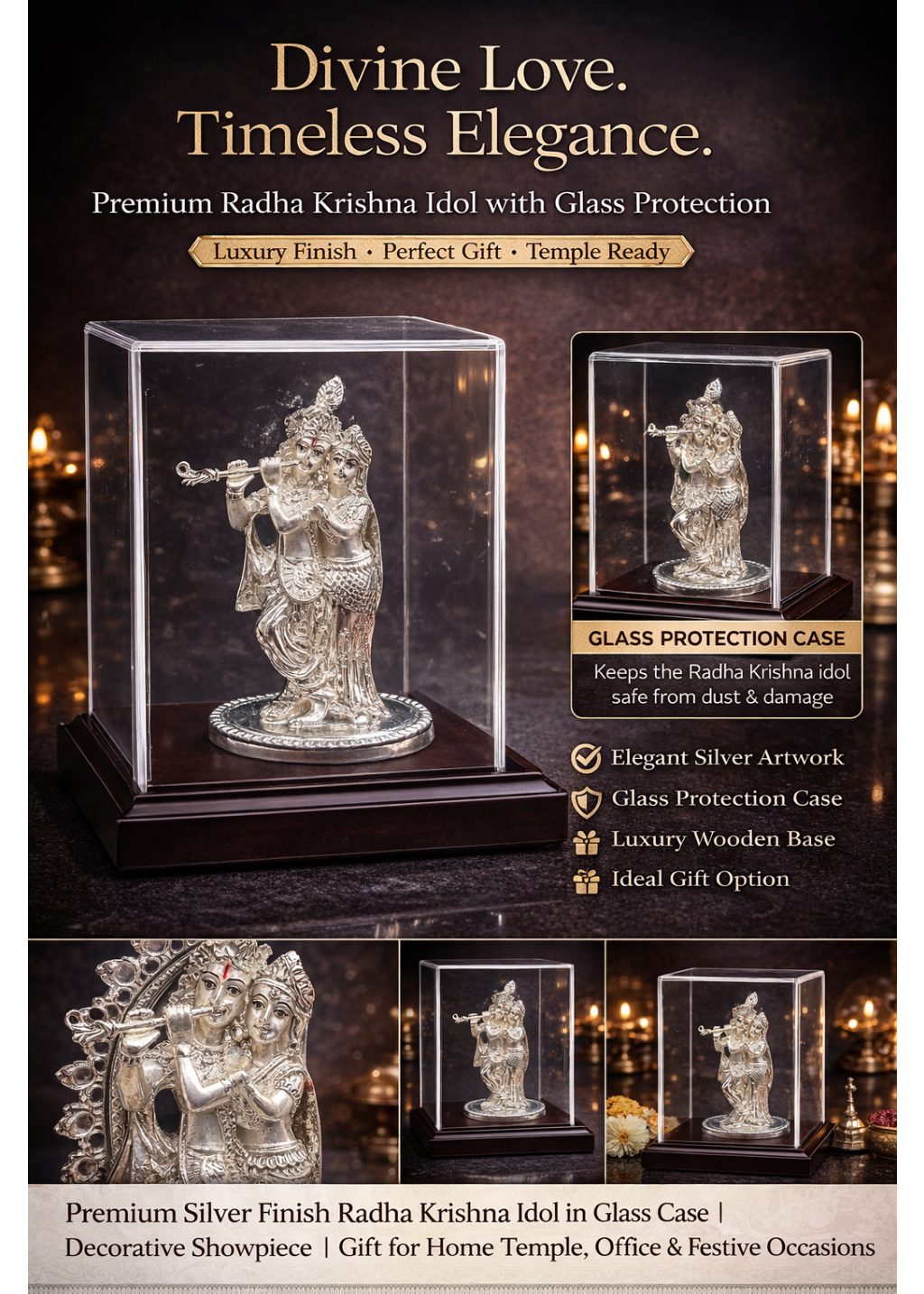 999 Silver Plated/ Premium Radha Krishna Idol With Protective Cover