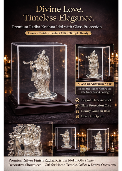 999 Silver Plated/ Premium Radha Krishna Idol With Protective Cover