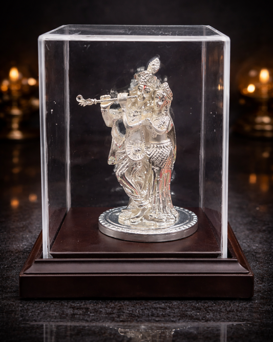 999 Silver Plated/ Premium Radha Krishna Idol With Protective Cover