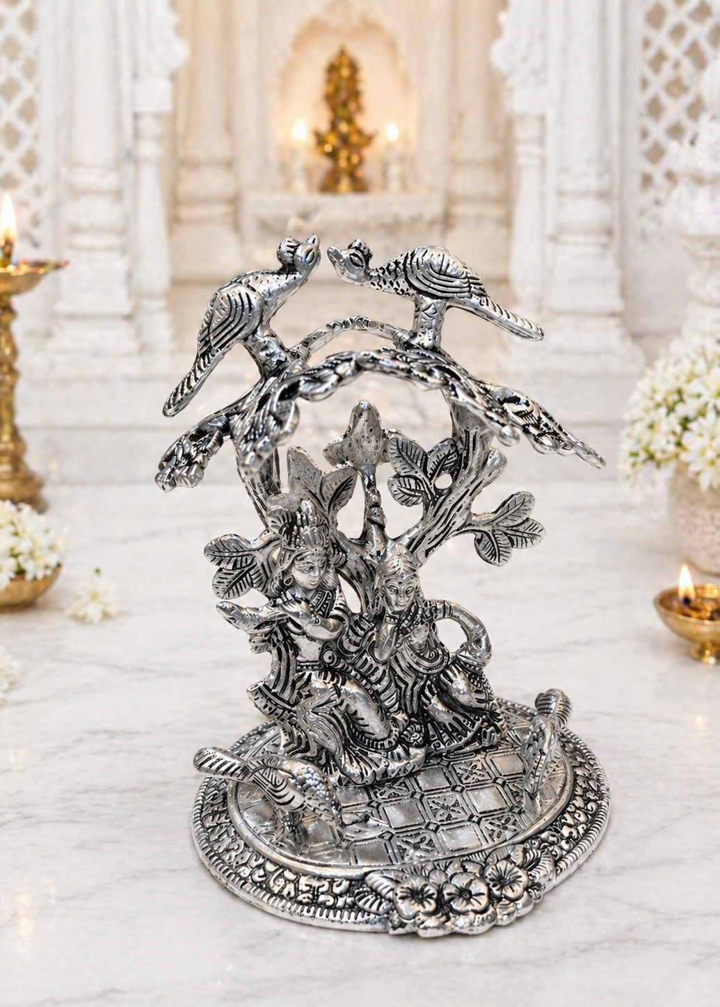 German Silver/Tree With Radha Krishna Sitting