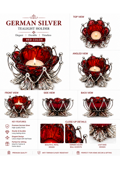 German Silver/ Red Color Tealight Holder