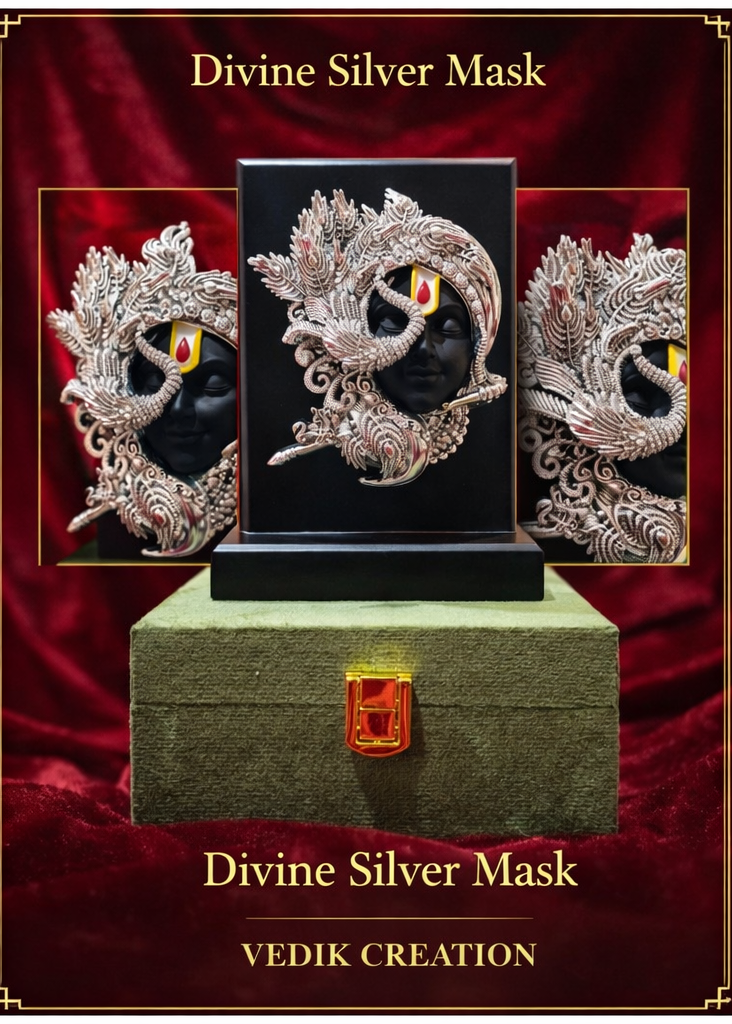 999 Silver Plated/ Lord Krishna Face With Premium Box