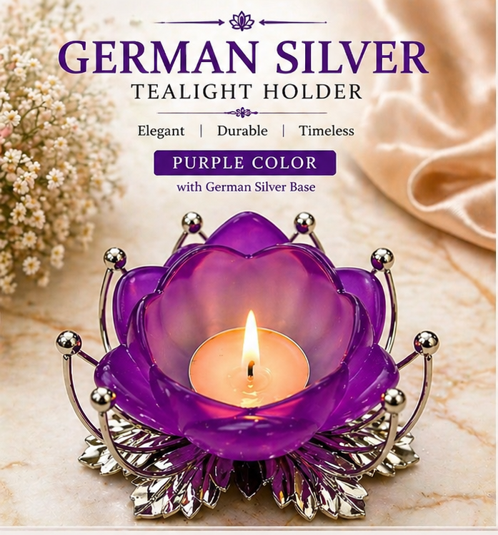 German Silver/ Purple Color Tealight Holder