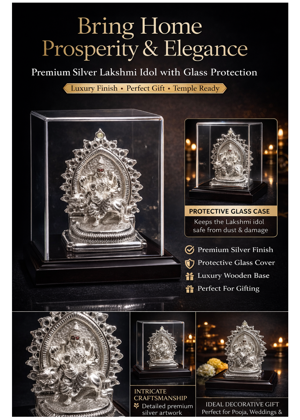 999 Silver Plated/ Shri Durga ji Idol With Protective Cover