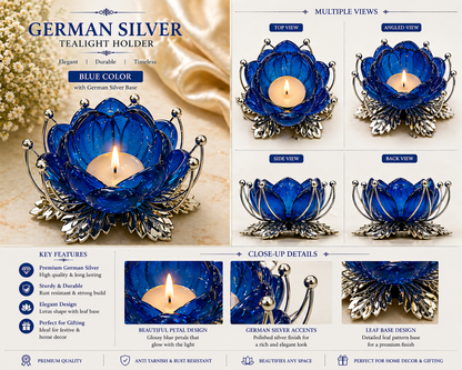 German Silver/ Blue Color Tealight Holder
