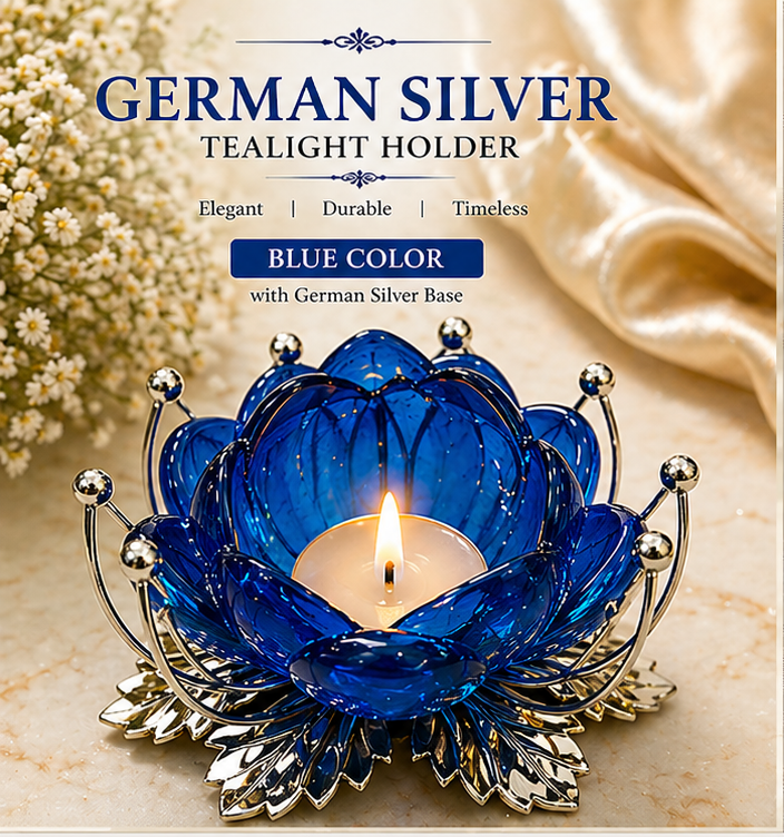 German Silver/ Blue Color Tealight Holder