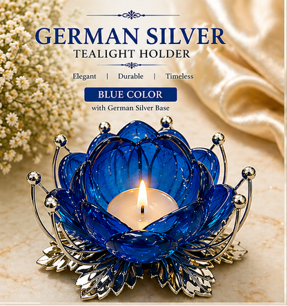 German Silver/ Blue Color Tealight Holder